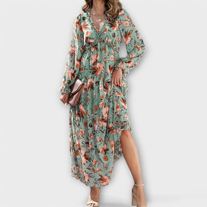 Armanda | Blomster V-Hals Maxi Kjole - My Store