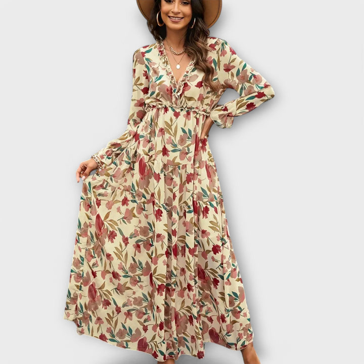 Armanda | Blomster V-Hals Maxi Kjole - My Store