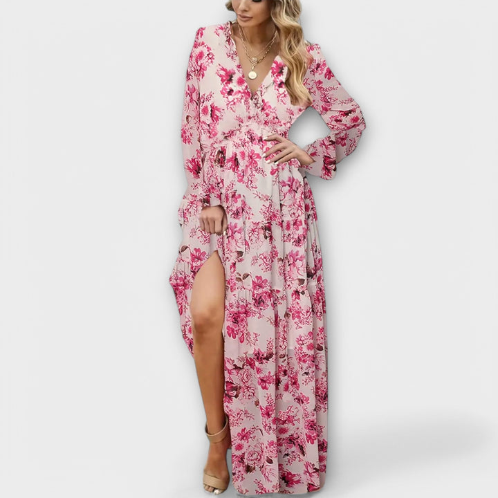 Armanda | Blomster V-Hals Maxi Kjole - My Store