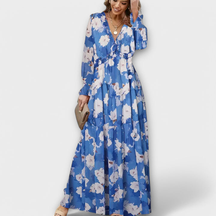 Armanda | Blomster V-Hals Maxi Kjole - My Store