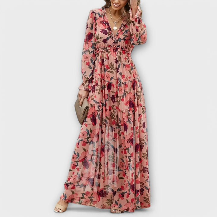 Armanda | Blomster V-Hals Maxi Kjole - My Store