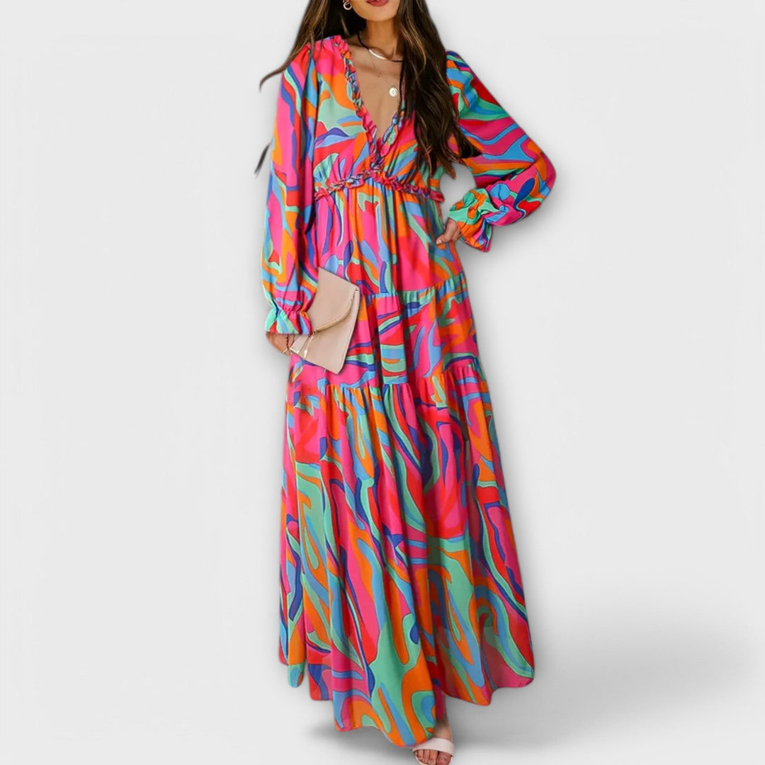 Armanda | Blomster V-Hals Maxi Kjole - My Store