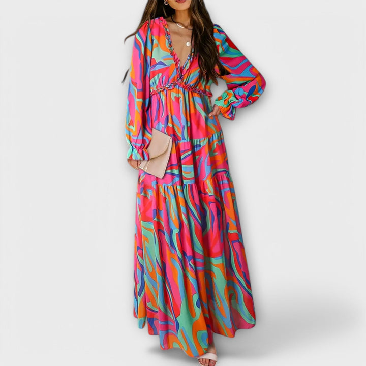 Armanda | Blomster V-Hals Maxi Kjole - My Store