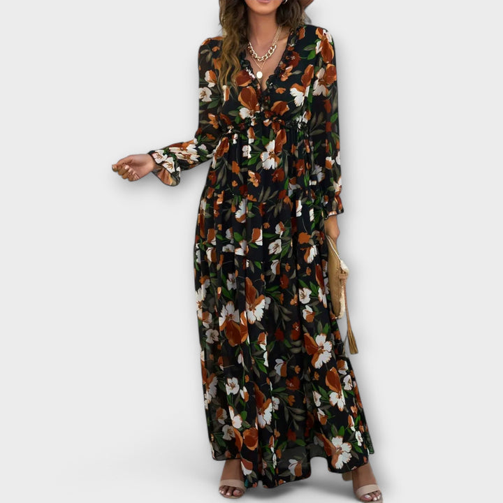 Armanda | Blomster V-Hals Maxi Kjole - My Store